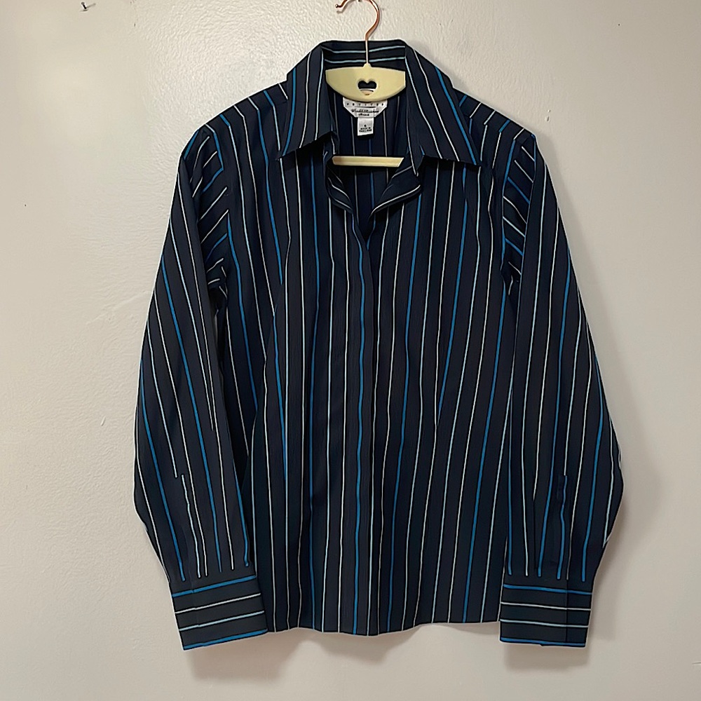 Talbots navy striped button down shirt. Size 6 petite